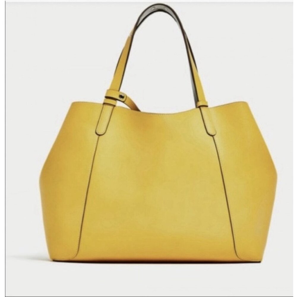 Zara‎ Women's Tote Bag Leather Yellow Large Boho Office Travel